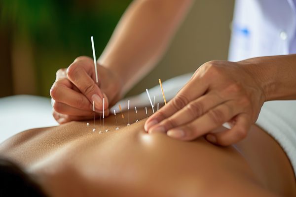 Acupuncture sessions with close-ups of the process on the body.